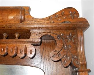 Ornate Oak Server / Dresser Mounted Mirror