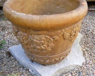 Tan Flower Design Concrete Pot