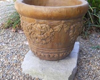 Tan Flower Design Concrete Pot