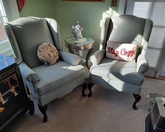 Light blue wing back chairs