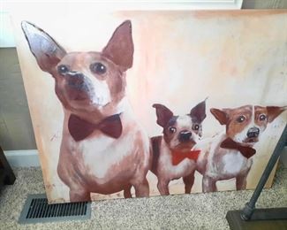 Oil painting of 3 dogs with bow ties