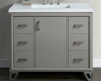 $1500                                                                                        FAIRMONT DESIGNS REVIVAL 42" VANITY GREY W/WHITE CERAMIC TOP & INTEGRAL SINK NEW IN UNOPENED BOX

 WHY WE LOVE IT:

We love the sleek, modern lines and storage capacity of this little beauty!

 DETAILS + DIMENSIONS: 

The Revival Freestanding Single Bathroom Vanity Base is made from premium materials, this vanity base offers great function and value for your bathroom. This fixture is part of Fairmont Designs decorative Revival collection.  Vanity is Glossy Medium Grey with a White Ceramic top and Integrated Sink.

ORIGINAL RETAIL: $2,300.00

 

Vanity 

Freestanding, Fairmont Designs Revival 42" Vanity Glossy Medium Grey 
1546-V42
Solid wood construction
Freestanding installation
One door with right side hinge
One adjustable shelf
Number of Drawer: 6
Top two drawers complete with three removable dividers each
Shelf Includes: Built-in power station with 2 AC outlets, 2 USB ports and power switch