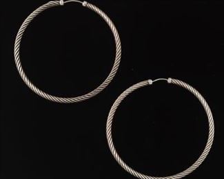  David Yurman Silver Cable Earrings 
