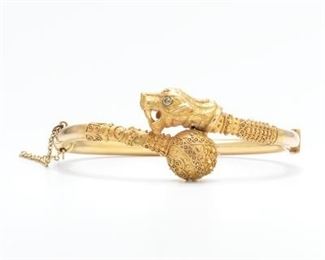  Etruscan Revival Gold and Diamond Bypass Bangle Bracelet