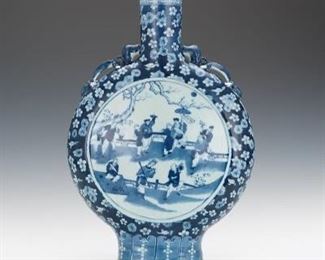  Large Chinese Blue White Decorated Moon Flask