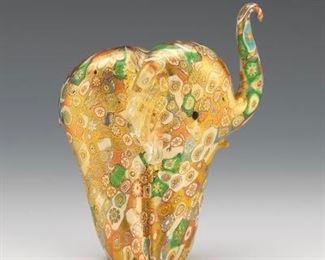  Murano Multicolor Elephant Cabinet Sculpture with Gold Flecks 