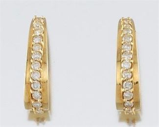  Pair of Gold and Diamond HalfHoop Earrings 