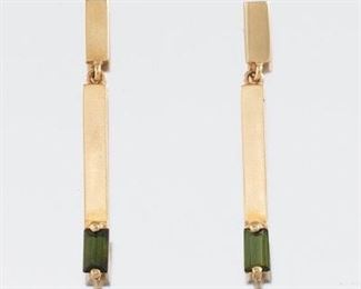  Pair of Gold and Tourmaline Pendant Earrings 