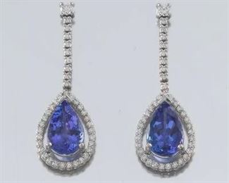  Pair of Tanzanite and Diamond Earrings, IAS Report 