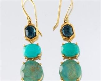  Pair of Turquoise and Topaz Drop Earrings 