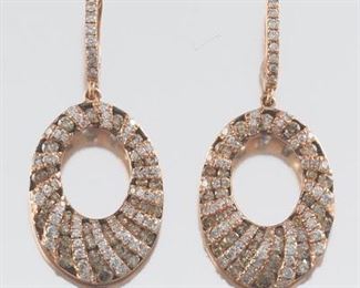  Pair of White and Cognac Color Diamond Earrings 