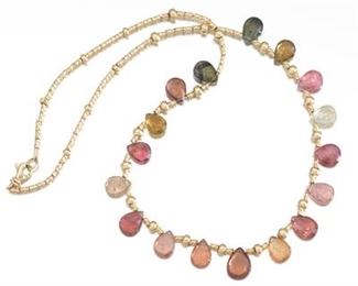 A Ladies Gold and Tourmaline Necklace