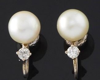 A Pair of Classic Pearl and Diamond Earings 