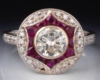 Art Deco Style 1.00 ct Diamond and Ruby Ring 