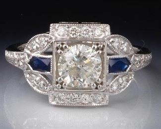 Art Deco Style Diamond and Sapphire Ring 