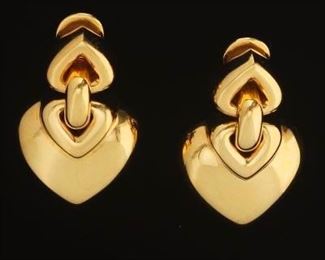 Bulgari Triple Heart 18k Gold Ear Clips 