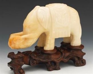 Carved Hardstone Elephant with Stand