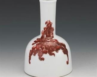 Chinese Porcelain Bell Vase with Copper Red Splashes, Kangxi Style Mark