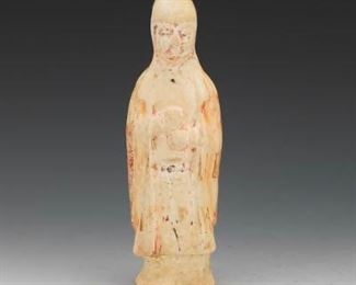 Chinese Pottery Figure with Traces of Polychrome, Tung Dynasty 