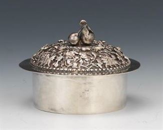 Chinese Silver Box with Carved Lid 