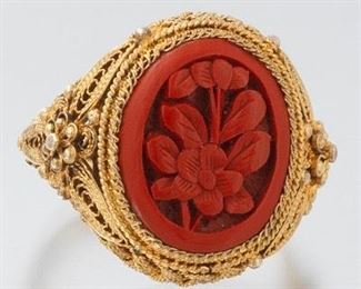 Chinese Vermeil and Cinnabar Ring 
