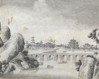 Chinese Watercolor Pagoda Painting