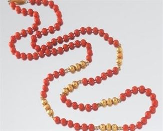 Coral and Gold Necklace 