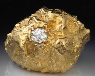 David Webb Gold Nugget and 0.76 ct Diamond Ring