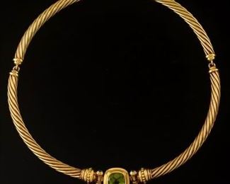 David Yurman 18k Gold, Peridot, and Sapphire Cable Necklace 