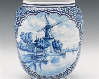 Delft Blue and White Scenic Vase