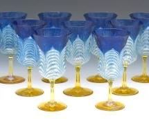 Durand Peacock Feather Etched Rose Goblets