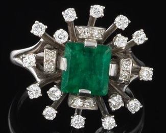 Emerald and Diamond Cocktail Ring 