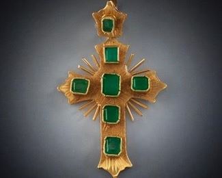 Emerald and Gold Cross Pendant 