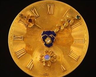 Fancy Gold Watch Face with Gem Ornaments Brooch Pendant 