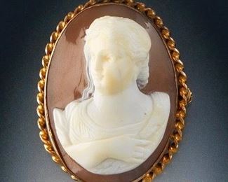 Finely Carved Dimensional Shell Cameo Brooch 