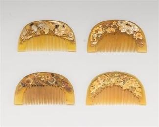 Four Intricately Designed Japanese Lacquer Combs 