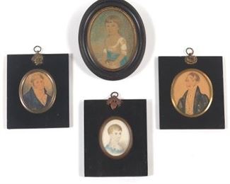 Four Miniature Watercolor Portraits, 18th century