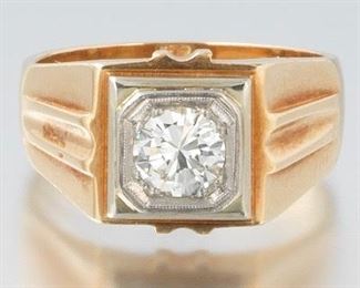 Gentlemans Art Deco 0.98 ct Diamond Ring 