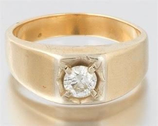 Gentlemans Gold and Diamond Solitaire Ring 