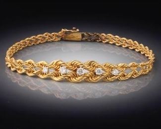 Gold Rope Twist and Diamond Bracelet 
