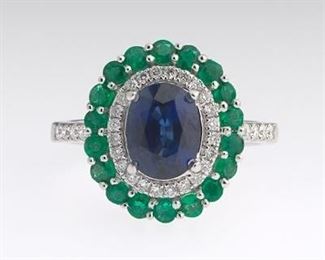 Gregg Ruth Sapphire, Diamond and Emerald Ring