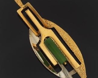 Italian Modernist Gold and Jade Pendant 