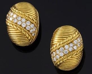 Judith Ripkpa 18k Gold and Diamond Clipon Earrings 