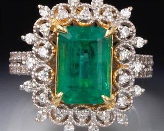 Ladies 4.06 ct Emerald and Diamond Ring, GIA Report 