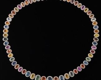 Ladies 40 ct Multicolor Sapphire and Diamond Necklace, SGL Report 