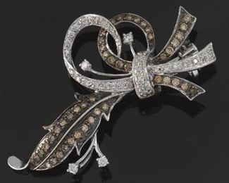 Ladies Brown and White Diamond Brooch 