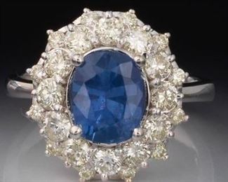Ladies Diamond and Ceylon Sapphire Ring, GIA Report 