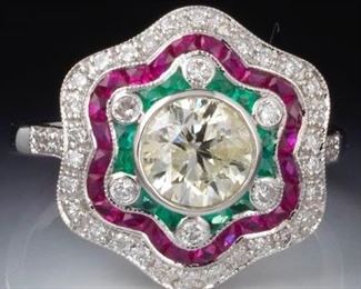 Ladies Diamond, Emerald and Ruby Ring 