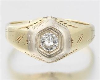Ladies Edwardian Gold and Diamond Solitaire Ring
