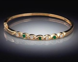 Ladies Emerald and Diamond Bangle Bracelet 